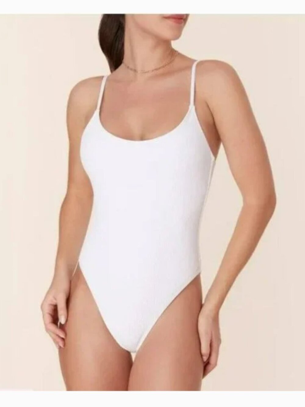 Andie The Laguna One Piece Swimsuit Ribbed Stretch Low Back White NWT L
